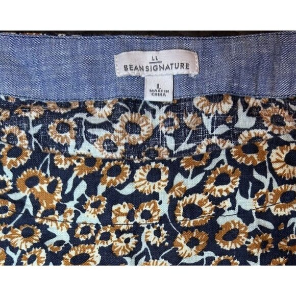 LL Bean Signature Linen Top Womens Size Large Floral Tie Front Brown Black - Picture 7 of 8